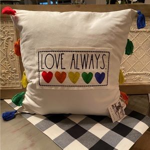 Rae Dunn LOVE ALWAYS Colorful Tassels Throw Pillow - New!!  Still has tag